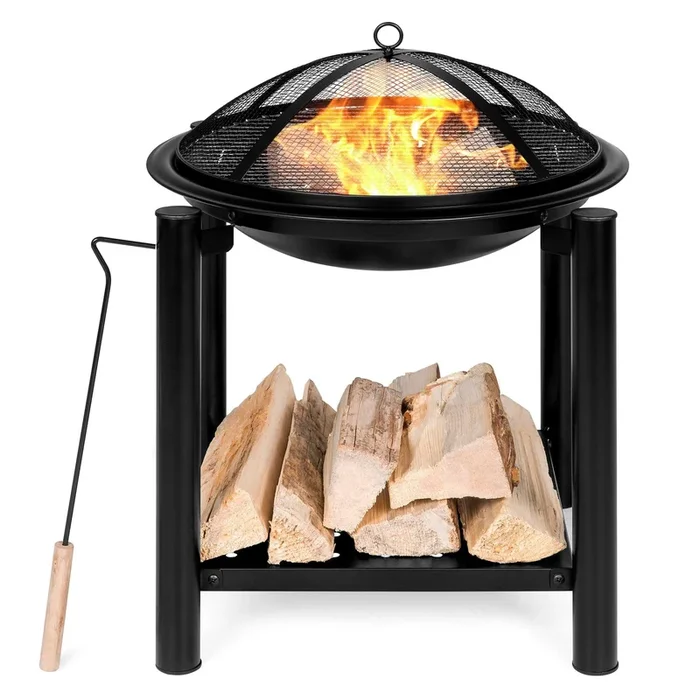 Best Choice Products 21.5 inch Patio Fire Pit Bowl w/ Storage Shelf, Cover, Poker
