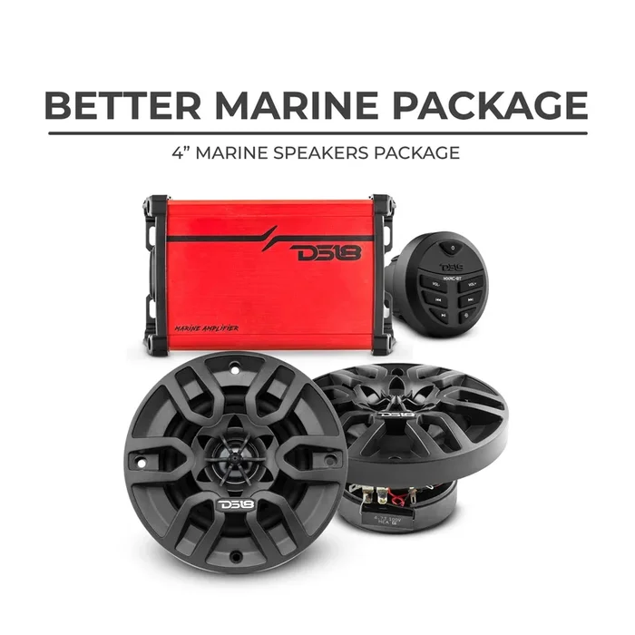 Better Marine Audio Package – 2 X 4″ Speakers with Head Unit & 4 Channel Amplifier