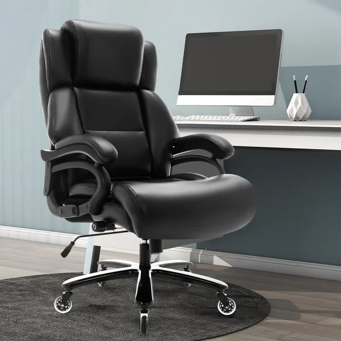 Big and Tall 400lbs Office Chair – Adjustable Lumbar Support Heavy Duty Metal Base Quiet Rubber Wheels High Back Large Executive Computer Desk Swivel Chair, Ergonomic Design for Back Pain, Black