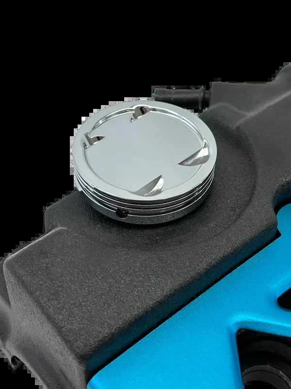 BILLET ALUMINUM LOW COMPRESSION OR HIGH COMPRESSION RACING PISTON CHROME PLATED OIL CAP HONDA CIVIC CRX ACCORD PRELUDE Si ACURA INTEGRA GS LS RS GSR TYPE R D15 D16 B16 B18 H22 H23 / PART # OC200150 (LC) or OC200160 (HC)