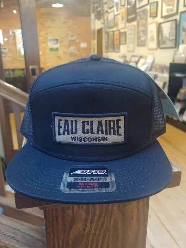 Black 7-Panel Applique Hat – Eau Claire, Wisconsin