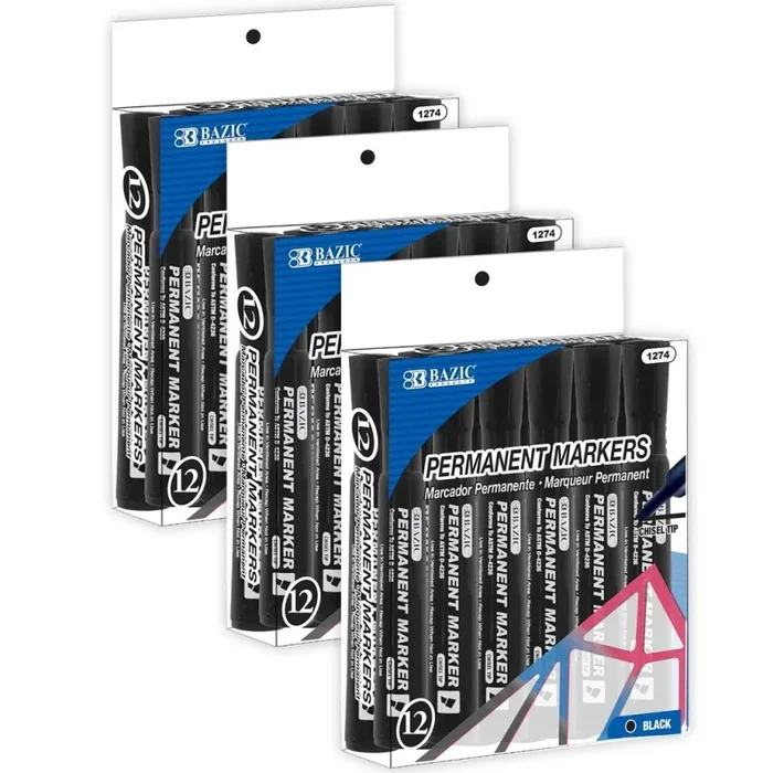 Black Chisel Tip Permanent Markers 36 Count