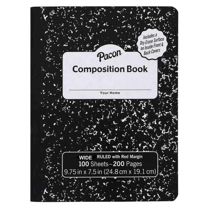 Black Marble Composition Book With Dry Erase Surface Wide Ruled