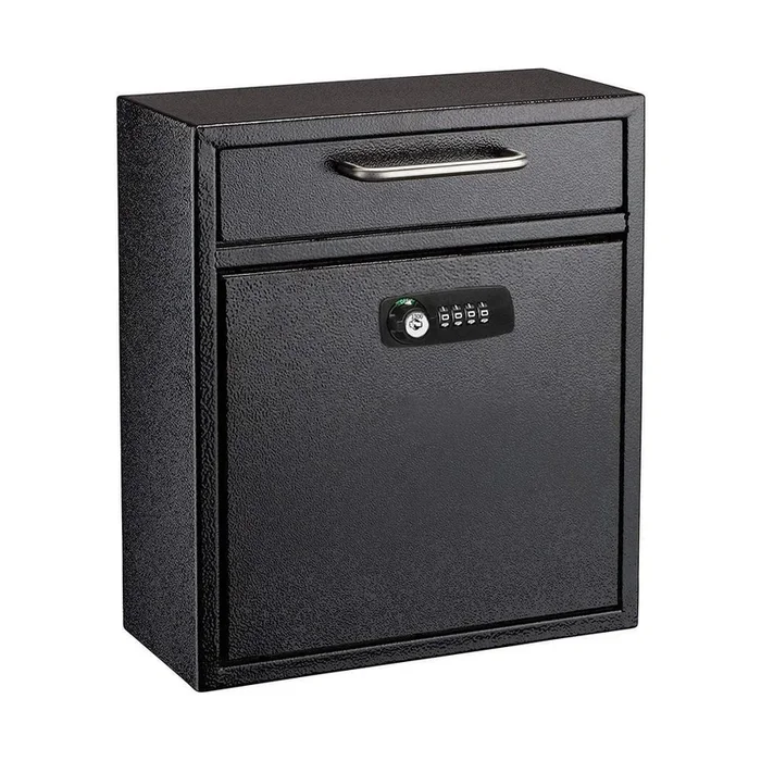 Black Medium Drop Box Wall Mounted Locking Mail Box with Key and Combination lock