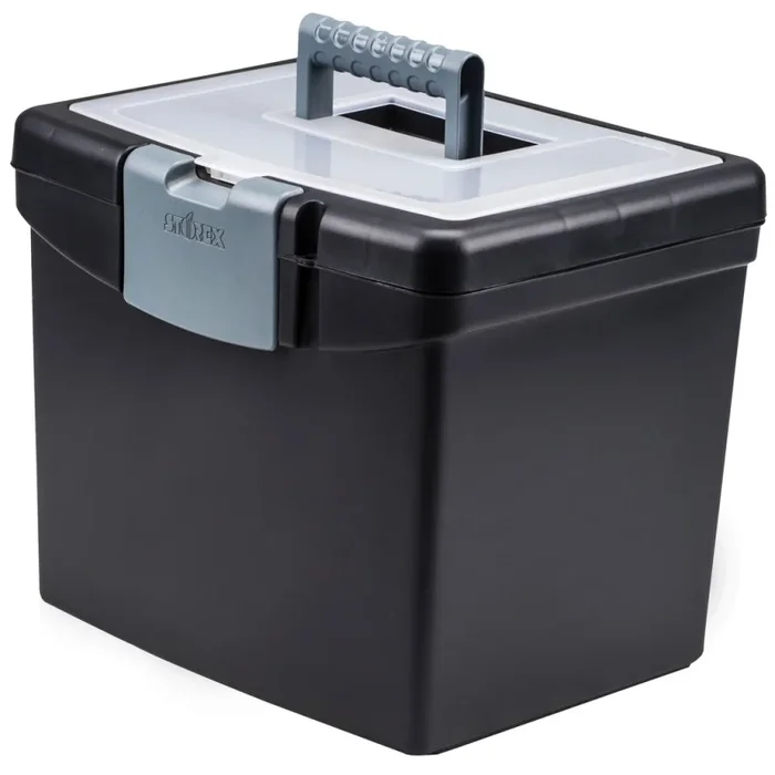 Black Portable File Box With Xl Storage Lid