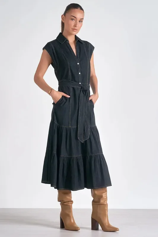 Black Washed Denim Dress