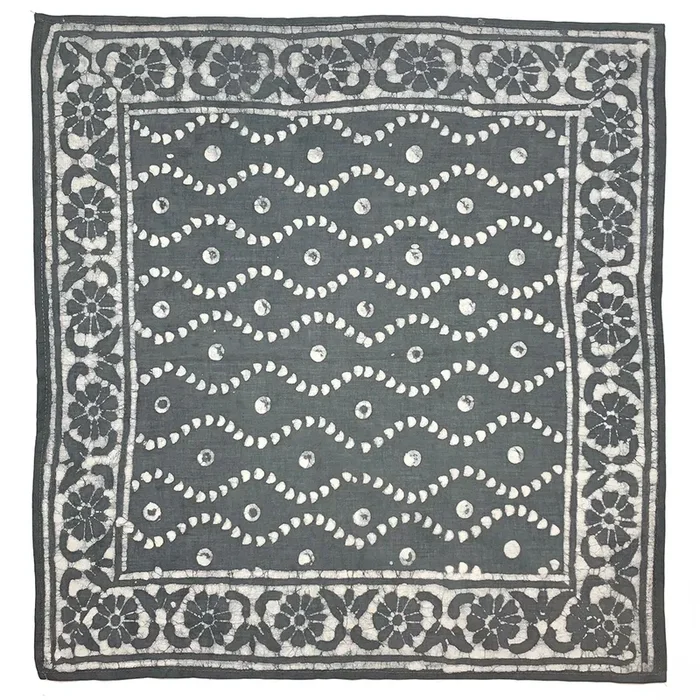 Block Printed Bandana – Gray Wavy Lines