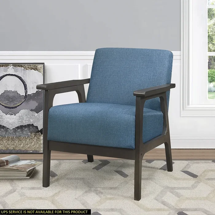 Blue Fabric Upholstered Accent Chair 1Pc Solid Rubberwood Antique Gray Finish Living Room Furniture Blue Primary Living Space Rubberwood Solid Wood