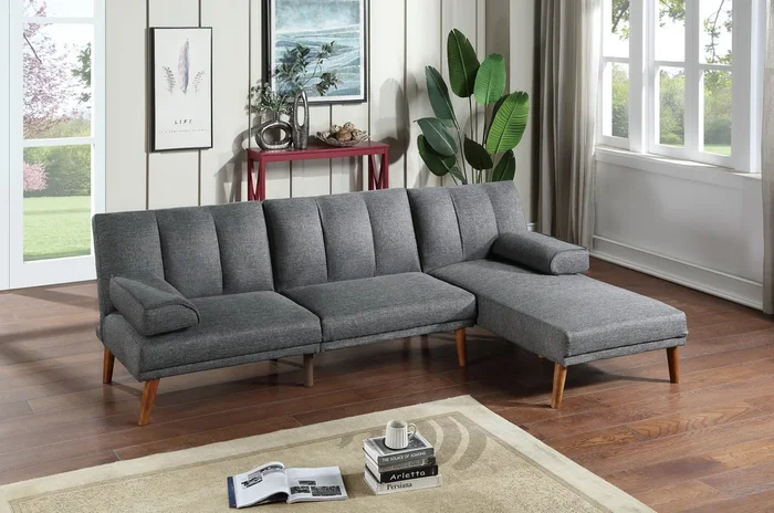 Blue Grey Polyfiber Sectional Sofa Set Living Room Furniture Solid wood Legs Plush Couch Adjustable Sofa Chaise