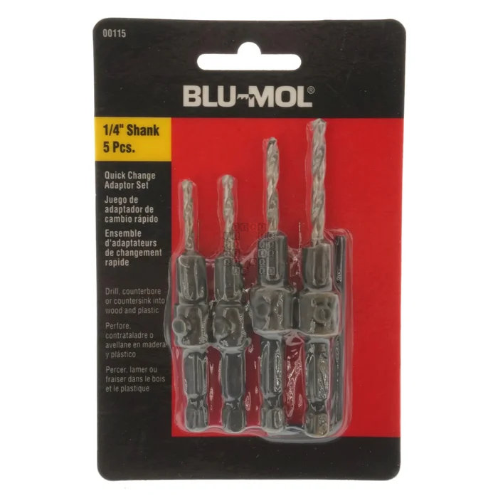 Blue-Mol 00115 #6, #8, #10 & #12 Countersink and Hex Wrench Set, 1/4″ Shank