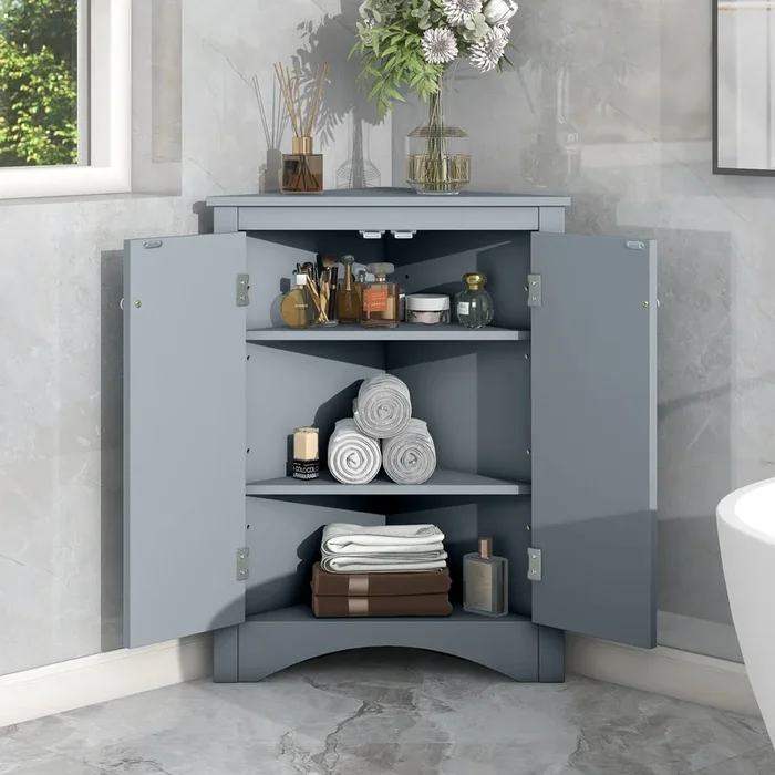 Blue Triangle Bathroom Storage Cabinet with Adjustable Shelves, Freestanding Floor Cabinet for Home Kitchen