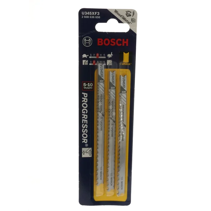 BOSCH 2608636650 U345XF3 Bi-Metal 3-Piece U-Shank Progressor Jig Saw Blade Set