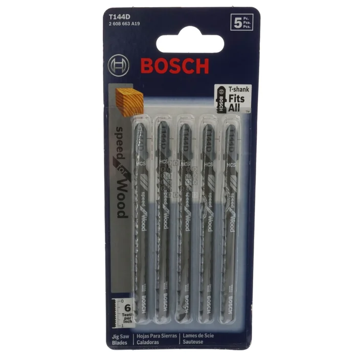 Bosch 2608663A19 T144D T-Shank Jig Saw Blades, 6TPI, 4″ Length, 5-Pack
