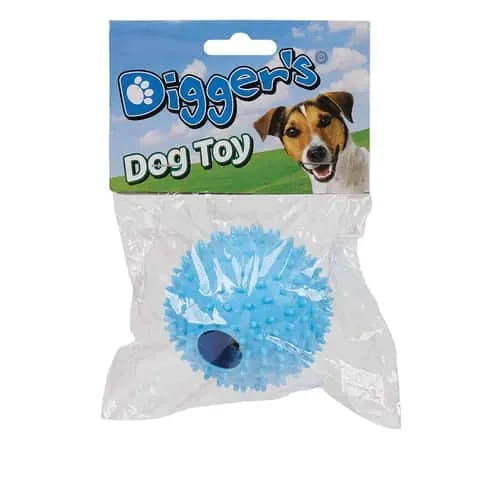 Boss Pet Digger’s Blue Rubber Spiked TPR Ball w/Bell Ball Dog Toy Small 1 pk