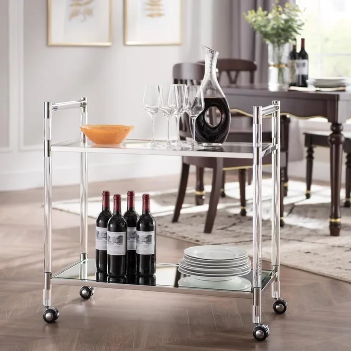 Boston Loft Furnishings Pidce 31.5-in x 32-in Silver Rectangle Cart Bar