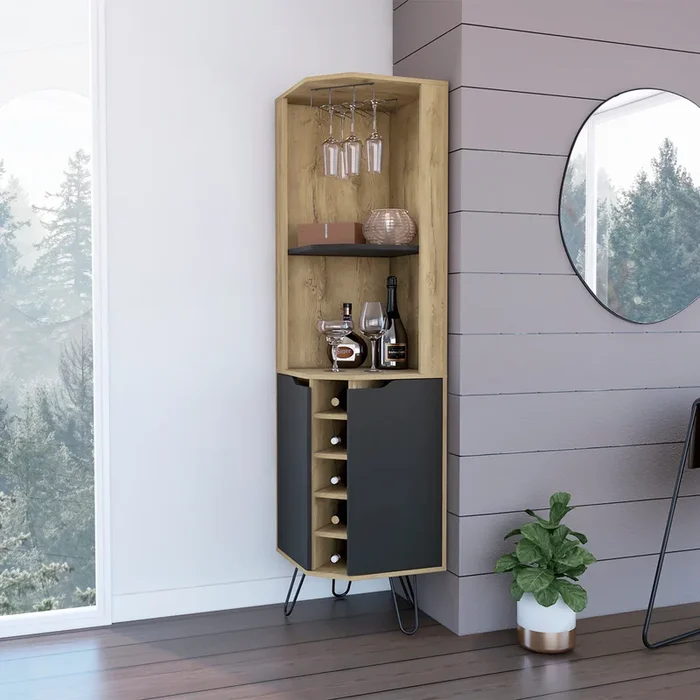 Branford 2-Shelf 6-Bottle Bar Cabinet Macadamia and Black Wengue