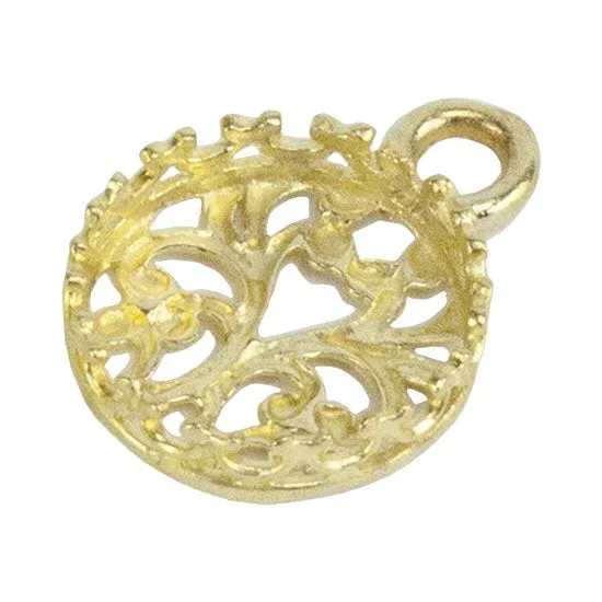 Brass Pendant Bezel Setting – “U” Gallery Filigree Back Round 10mm Pkg/1