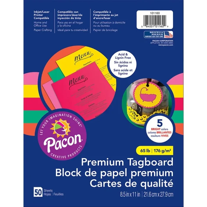 Brights Premium Tagboard Assortment 50Shts 8.5 X 11