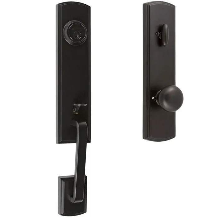 Briona Black Single Cylinder Deadbolt Entry Door Handleset with Santo Mushroom Style Interior Knob