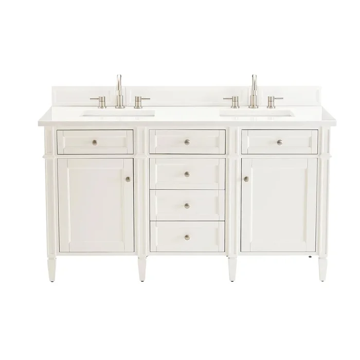 Brittany 60 in. Bright White Vanity with Arctic Fall Solid Surface Top