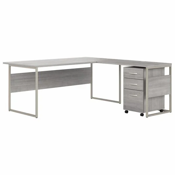 Bush Business Furniture Hybrid 72W X 30D L Shaped Table Desk With Mobile File Cabinet In Platinum Gray