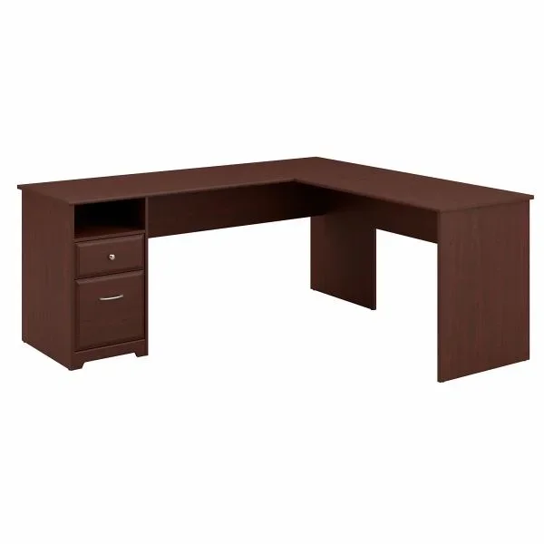 Bush Furniture Cabot 72W L Shaped Computer Desk With Drawers In Harvest Cherry