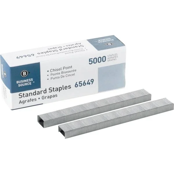 Business Source Standard Staples – 1/4″ Leg, 1/2″ Crown, 5000/Box