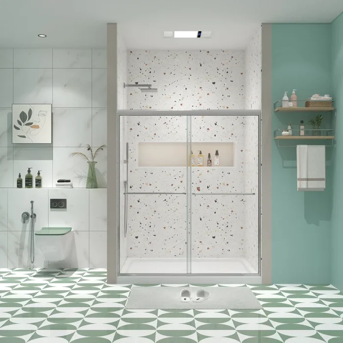 Bypass Shower Door, Sliding Door, With 1 4″ Tempered Glass And Chromed Finish Chrome Bathroom Aluminium Alloy