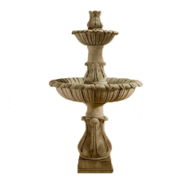 Calanthia Two-Tier Outdoor Cast Stone Garden Fountain with Acanthus Finial – Classic Elegance, Naturally Inspired