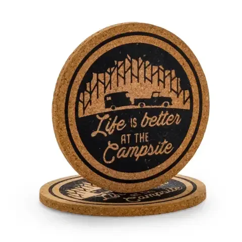 Camco Black/Brown Cork Truck/Trailer Coaster Set 4 in. D 1 pk