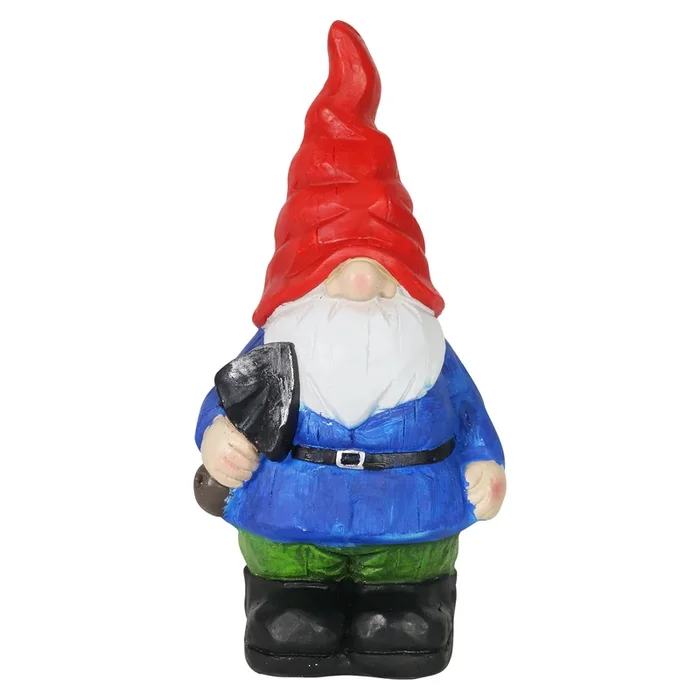 Can’t See Casey Wrinkled Hat Garden Gnome Statue with Spade, 17 Inch