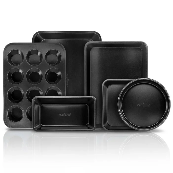 Carbon Steel, Non-Stick Black Coating Inside & Outside Bake Tray Sheet Bakeware Set (6-Pieces)