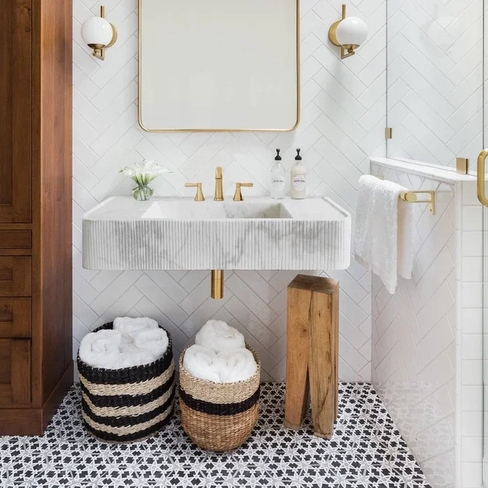 Carrara White Marble Wall-mount Bathroom Vanity Ribbed Textured Front (W)16″ (L)38″