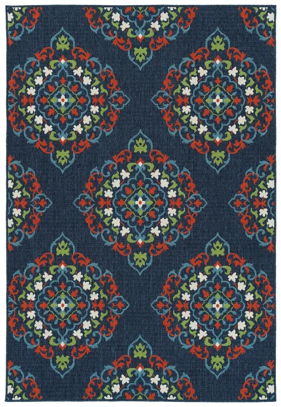 Casual, Traditional, Da, Global Inspired, Textured Loop Pile 2’5″ X 3’9″ Rectangle Throw Rug Navy Polypropylene