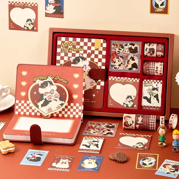 Cat Series Cute Cartoon Journal Gift Box Set