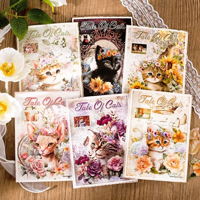 Cat-themed Sticker and Paper Pack – Stamp, Tag