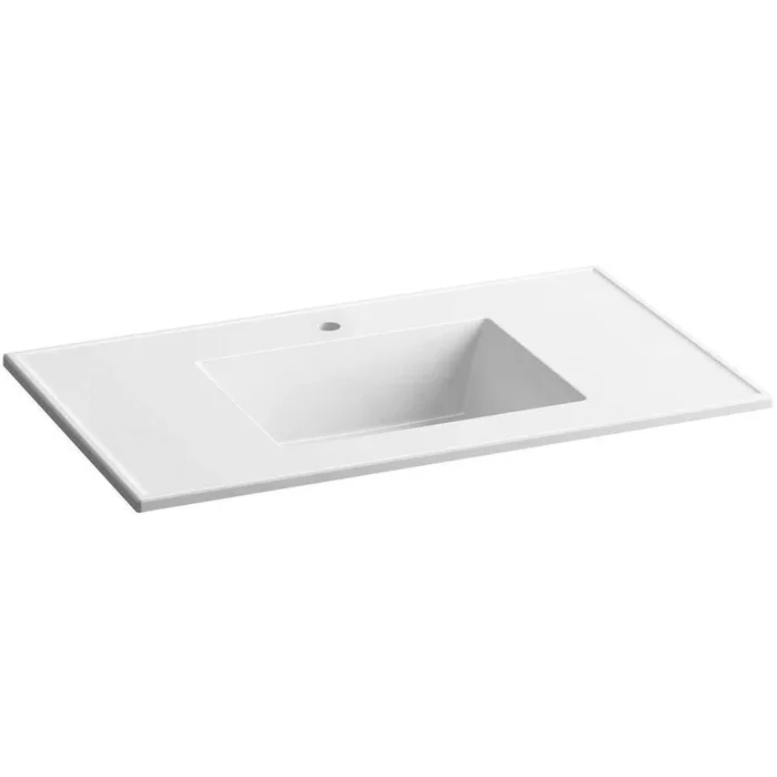 Ceramic/Impressions 37 in. Single Faucet Hole Vitreous China Vanity Top with Basin in White Impressions