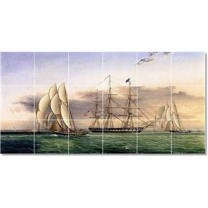 Ceramic Tile Mural-James Buttersworth Ships Tile Mural House Renovate Ideas. 25.5″ w x 12.75″ h using (18) 4.25 x 4.25 ceramic tiles