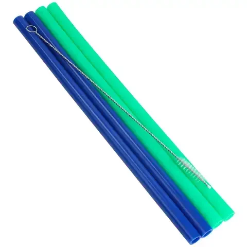 Chef Craft Green/Blue Silicone Straws with Brush