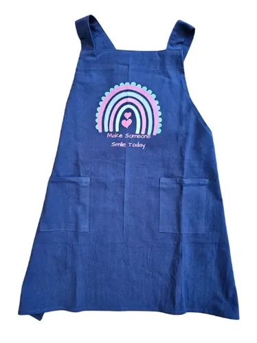 Child’s Apron Navy Cotton Cross Back Rainbow Make Someone Smile