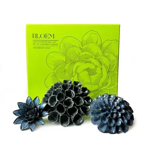Chive Ceramic Flowers 2.9 in. H X 9.9 in. L Glazed Blue Ceramic Bloem Box Set