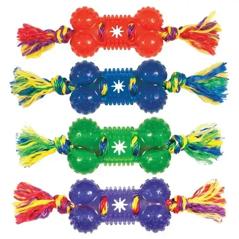 Chomper Assorted TPR Bone and Rope Tug Dog Toy Large 4 pk