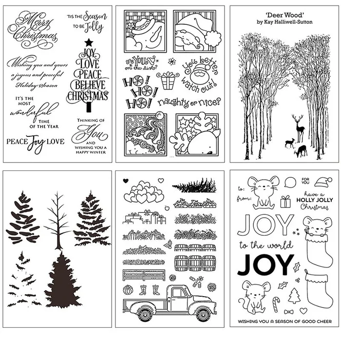 Christmas Clear Silicone Stamps – Tree, Words, Blessings, Penguin