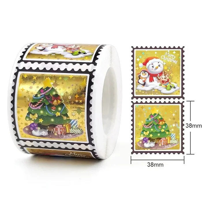 Christmas Gold Foil Roll Decorative Stickers -300 Pcs