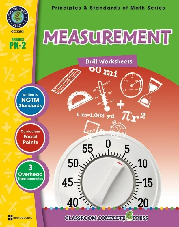 Classroom Complete Regular Edition Book: Measurement – Drill Sheets, Grades PK, K, 1, 2