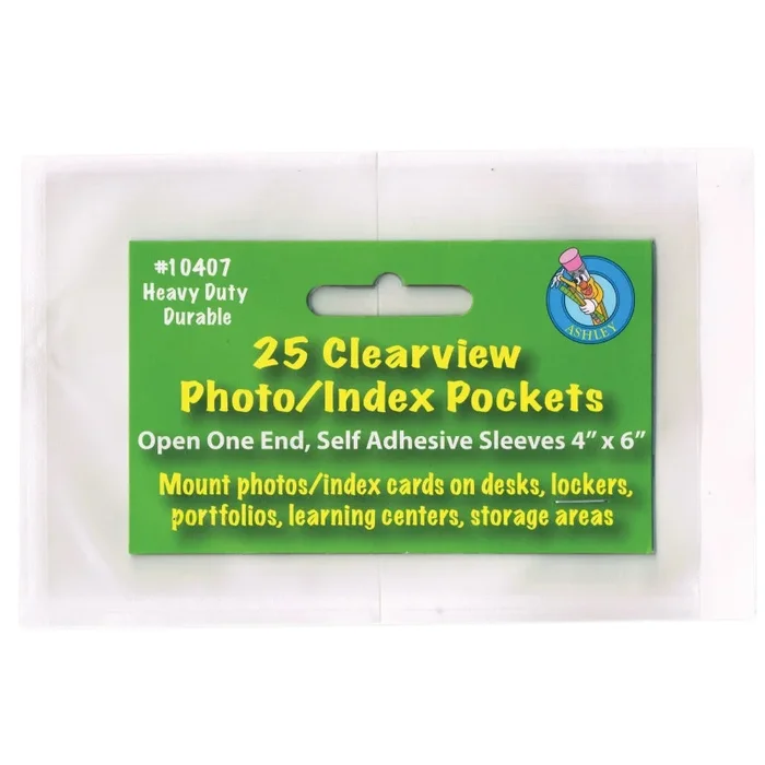 Clear View Self-Adhesive 25/Pk Pockets Photo/Index Card 4 X 6