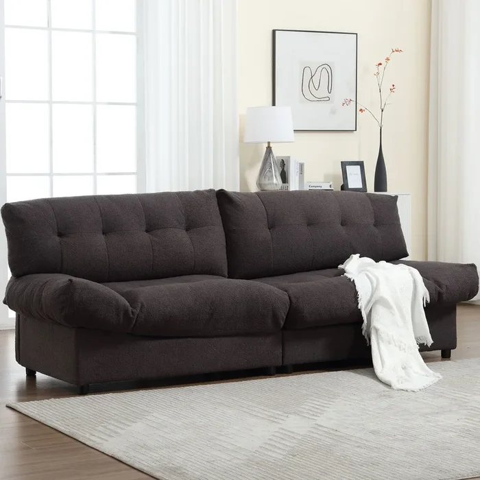 Cloud Style Sofa, Teddy Velvet Fabric, Comfy Padded Cloud Couch For Living Room, Apartment Dark Gray Light Brown Velvet Wood Primary Living Space Modern Polyester 2 Seat