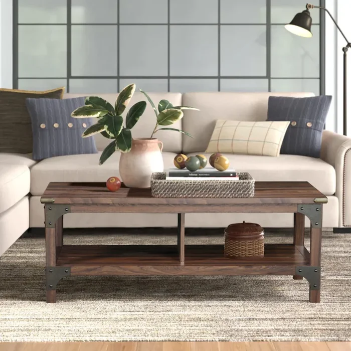 Coffee Table With 1 Drawer “Elegant Walnut Coffee Table With Industrial Accents Durable, Functional, And Stylish Centerpiece For Living Room” Walnut Solid Wood