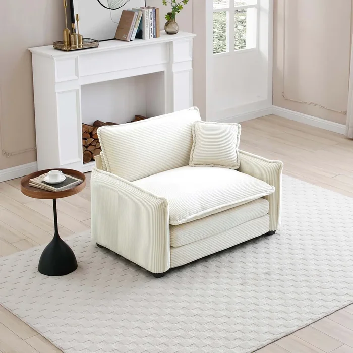 Comfortable Single Deep Seat Sofa With One Pillow, Suitable For Living Room And Bedroom, Club Multiple Occasions,Beige Corduroy Beige Corduroy 1 Seat