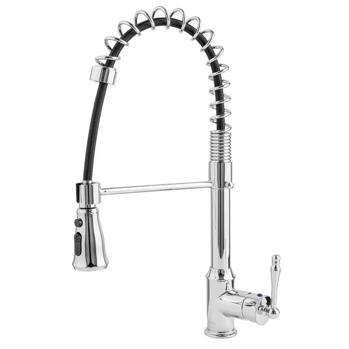 Commercial-Style Spring Neck Single-Handle Pull-Down Sprayer Kitchen Faucet With 2-function Sprayer in Chrome